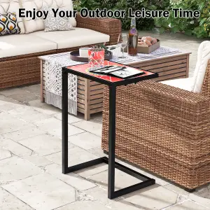 Costway Sofa Side Table C-Shaped Outdoor Coffee Snack Table Laptop Stand Metal Frame