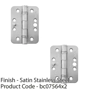 2 PACK - PAIR Grade 13 Ball Bearing Security Hinge RADIUS - 102 x 76mm Satin Steel