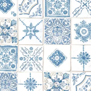 Galerie Kitchen Style 3 Blue White Retro Tiles Smooth Wallpaper