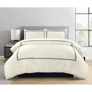 Harmonia Polyester Solid Colour Duvet Cover Set with Pillowcases Cream/Black / Double Duvet Cover + 2 Standard Pillowcases