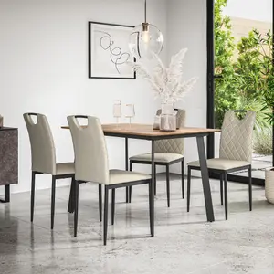 Haydon Extending Dining Table And Chairs -  Oak Effect Table Top w Black Legs + Monza Linen Dining Chair Set Of 4 (Beige)