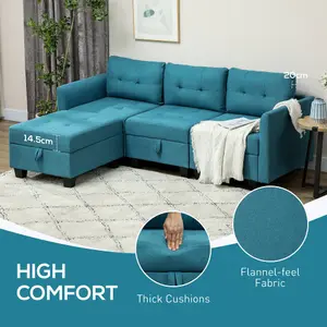 HOMCOM Convertible Modular Sectional Sofa w/ Storage Wood Frame Light Blue