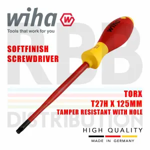 Wiha Torx Screwdriver T27H SlimFix Fit SoftFinish VDE Electrician Security 41145