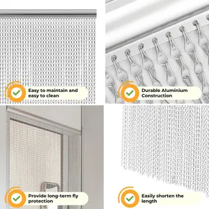 Chain Fly Screens for Doors (90 x 210cm) - Aluminium Silver Chain Door Curtain for Doorway Blinds, Homefront - Keep Out Insects