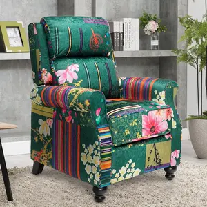 Fabric Green Patchwork Mary Manual Recliner Chair