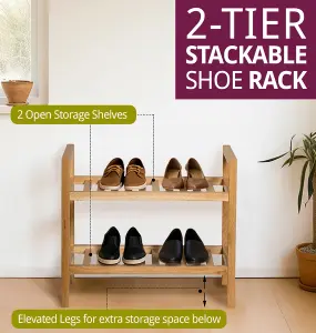 Hallowood Furniture Waverly Oak Narrow 2 Tier Stackable Shoe Rack