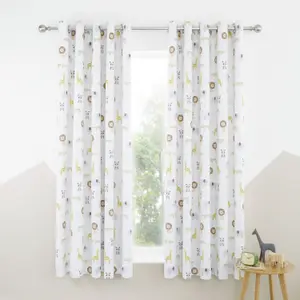 Catherine Lansfield Roarsome Animals 66x72 Inch Black Out Eyelet Curtains Two Panels Natural