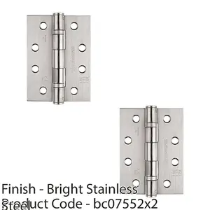 2 PACK - PAIR Grade 11 Heavy Duty Ball Bearing Hinge - 102 x 76mm Bright Stainless Steel