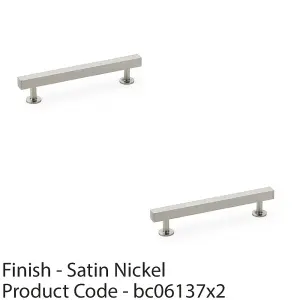 2 PACK - Straight Square Bar Pull Handle - Satin Nickel 128mm Centres SOLID BRASS Drawer