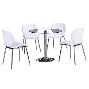 Dante Clear Glass Dining Table With 4 Darcy White Chairs