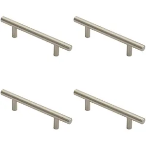 4x Round T Bar Cabinet Pull Handle 156 x 12mm 96mm Fixing Centres Satin Nickel