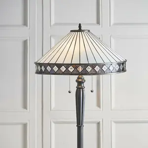 1.5m Tiffany Twin Floor Lamp Dark Bronze & Stained Glass Simple Shade i00015