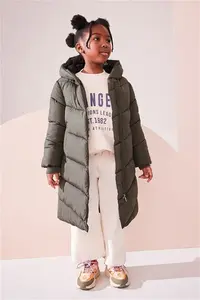 Girls Next Khaki Green Regular Length Shower Resistant Faux Fur Lined Hooded Padded Coat (3-16Yrs) - Khaki Green