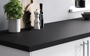 GoodHome 38mm Super matt Black Laminate Square edge Kitchen Breakfast bar, (L)2000mm