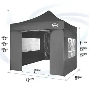 MCC Direct MAXIMUS 3x3 Heavy Duty Pop up Grey Gazebo With Sides