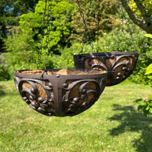 Set of 2 Cast Iron Garden Hanging Basket Planters (25.5cm)