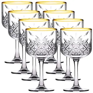 Queensway Home & Dining 490ml 8 Pcs Timeless Cocktail Martini Goblet Gold Rim Glassware Sets Mixers