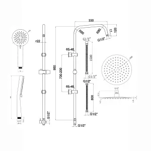 ENKI Carre Chrome Round Ultra Slim Shower Riser Rail Kit 950mm