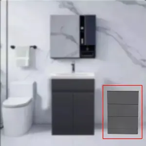 Handleless High Gloss Dark Grey 3 Drawer Bathroom Storage Cabinet