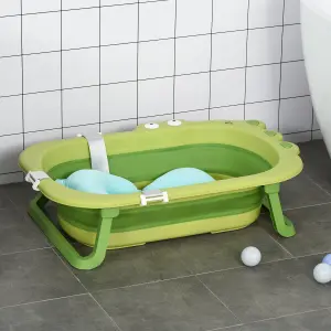 HOMCOM Baby Bath Tub for Toddler Foldable w/ Baby Cushion for 0-3 Years Green