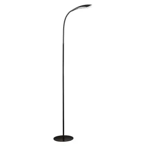 Black High Vision Floor Standing LED Lamp - Mains Powered Light with Gooseneck Arm, Foot Switch & 400 Lumen Illumination - H138cm