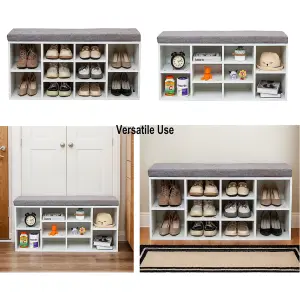 Shoe Bench Storage Rack Wooden Cabinet Cushion Seat Organiser Grey White 2016175