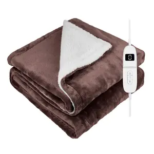 DMD Heated Electric Blanket Throw Fleece Sherpa 9 Heat & Timer Settings 120x160cm - Chocolate Brown