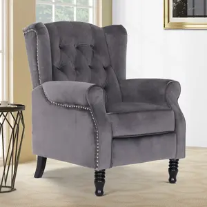 Velvet Dark Grey Marianna Manual Recliner Wingback Chair