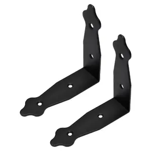 Pack of 2 x Black Corner Brackets - 115 x 115 mm Steel Right Angle Braces L Shaped Retro Decorative Metal Bracket 90 Degree Corner