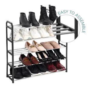 House of Home 5 Tier Shoe Rack Freestanding Metal Rail Stand 15-20 Pairs Quick Build Black