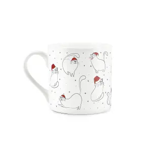 Purely Home Cat Christmas Mug - Festive Novelty Xmas Gift - Bone China Tea/Coffee Cup