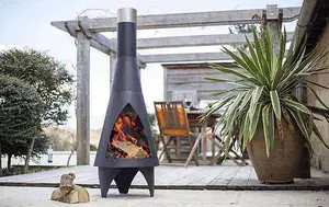 La Hacienda 56087B Colorado Medium Chimenea Chiminea Black Steel Heater Modern