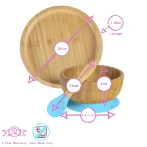 Tiny Dining - Round Bamboo Suction Baby Feeding Set - Blue - 4pc