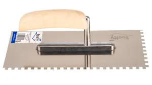 Toolty Stainless Steel Adhesive Notched Trowel with Wooden Handle 270mm 6x6mm for Tiling Plastering Rendering DIY