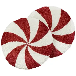 Set of 2 Cushions SWIRL CANDY 40 x 40 cm Geometric Embroidery Red