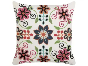 Throw Cushion BAHRAICH Boucle 50 x 50 cm Floral Embroidery White