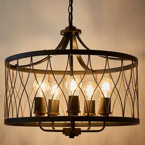 Multi Light Ceiling Pendant 5 Bulb MATT BLACK & BRONZE Vintage Chandelier Lamp