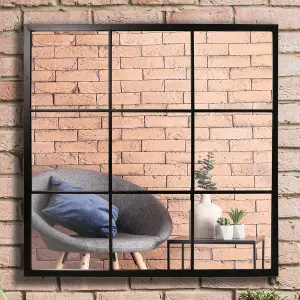 Classic Black Square Framed Window Mirror Indoor Hallway Bedroom Bathroom Mirror Outdoor Garden Mirror H90cm x W90cm