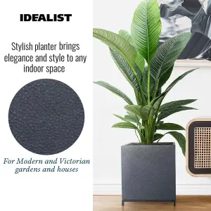 IDEALIST™ 33cm Square Planter, Black Slate Effect Indoor Planter on 5cm Detachable Metal Stand H42 L33 W33 cm, 42.9L