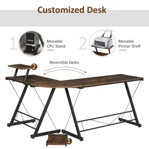 HOMCOM Industrial L Shaped Desk Round Corner Workstation for Home Office