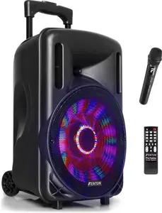 Fenton FT10LED 10-Inch Bluetooth Party Speaker With Wireless Microphone -PA & Stage, Large Bluetooth Disco Speaker With LED Lights, Portable PA