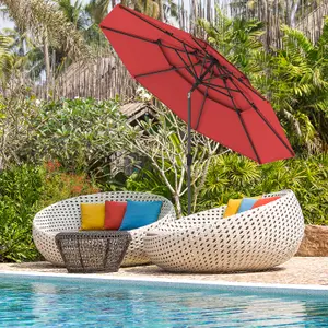 Costway 296cm 3 Tier Outdoor Umbrella Auto-tilt Patio Umbrella W/ Double Vented