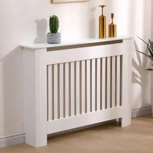 Oypla Medium White Wooden Slatted Grill Radiator Cover MDF Cabinet