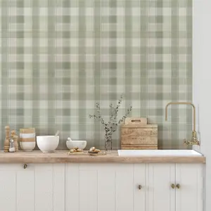 Arthouse Country Check Sage Wallpaper