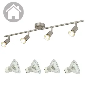 4 Light Spotlight Bar In a Satin Silver Chrome Finish With x4 2W Led Bulbs - FREE DELIVERY INCLUDED