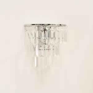 ValueLights Kelsks Pair of - Chrome and Clear Acrylic Jewel Droplet Wall Light - LED Bulbs Included