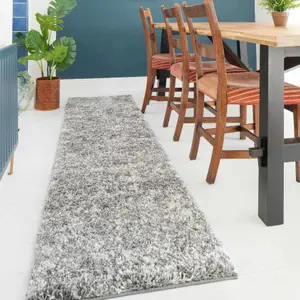 Super Soft Silver Grey Mottled Shaggy Runner Rug 60x240cm