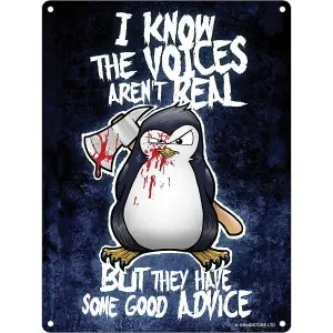 Psycho Penguin The Voices Arent Real Mini Tin Sign Black (One Size)