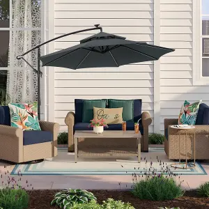 Garden Dark Grey Metal 2-Tier Cantilever Parasol Garden Household Patio Umbrella Outdoor Sun Umbrella Roman Umbrella with Lights