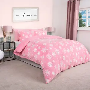 Snowflake Teddy Fleece Duvet Cover Bedding Winter Christmas, Blush - Single